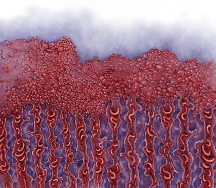 Illustration of cross-section of endometrium 