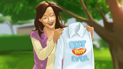 Woman holding white shirt with Best Mom Ever text by Alexander Roncaldier