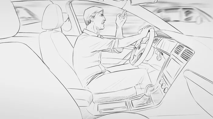 Line art of driving car 