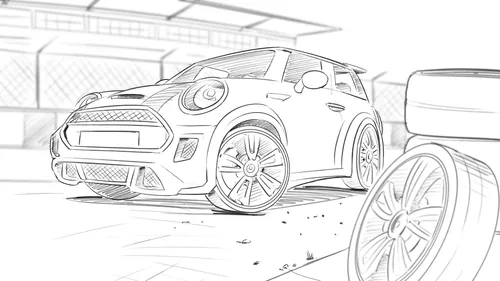 Black and white car sketch in garage by Alexander Roncaldier