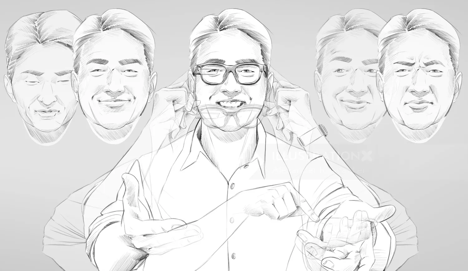 Man using sign language with varied facial expressions by Alexander Roncaldier