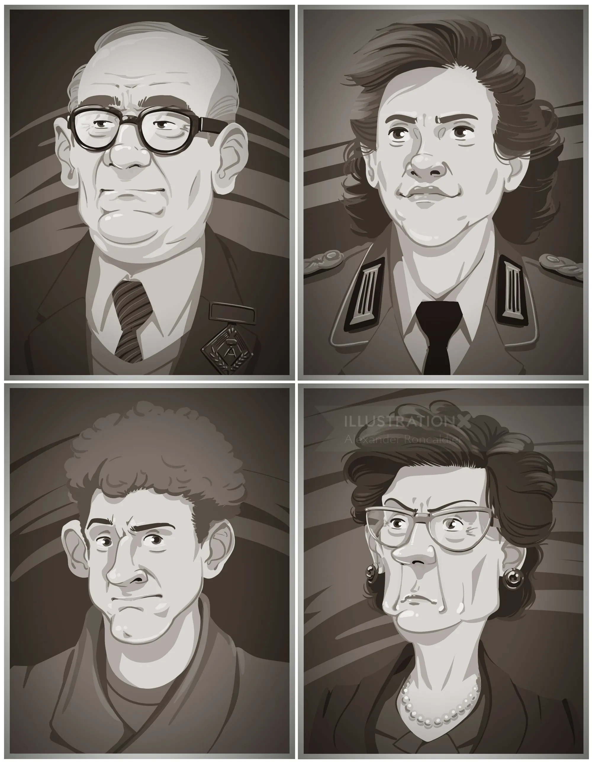Black and white portraits of four individuals by Alexander Roncaldier
