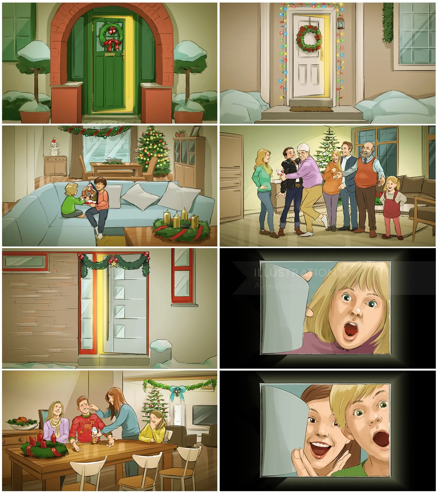 Holiday family scenes with decorations and joyful expressions by Alexander Roncaldier
