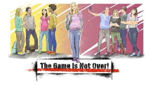 Illustration of diverse young adults with text 'The Game Is Not Over!' by Alexander Roncaldier