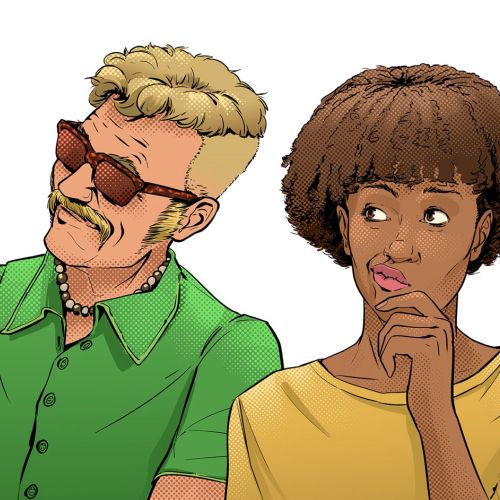 Three friends talking and laughing, illustration by Alexander Roncaldier