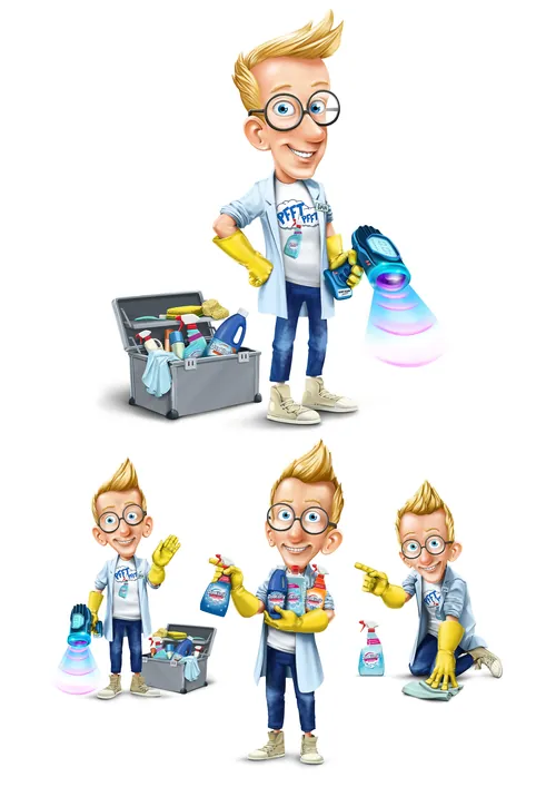 Cartoon scientist character holding glowing lab equipment by Alexander Roncaldier