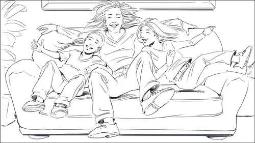 Sketch of three people relaxing on a couch by Alexander Roncaldier