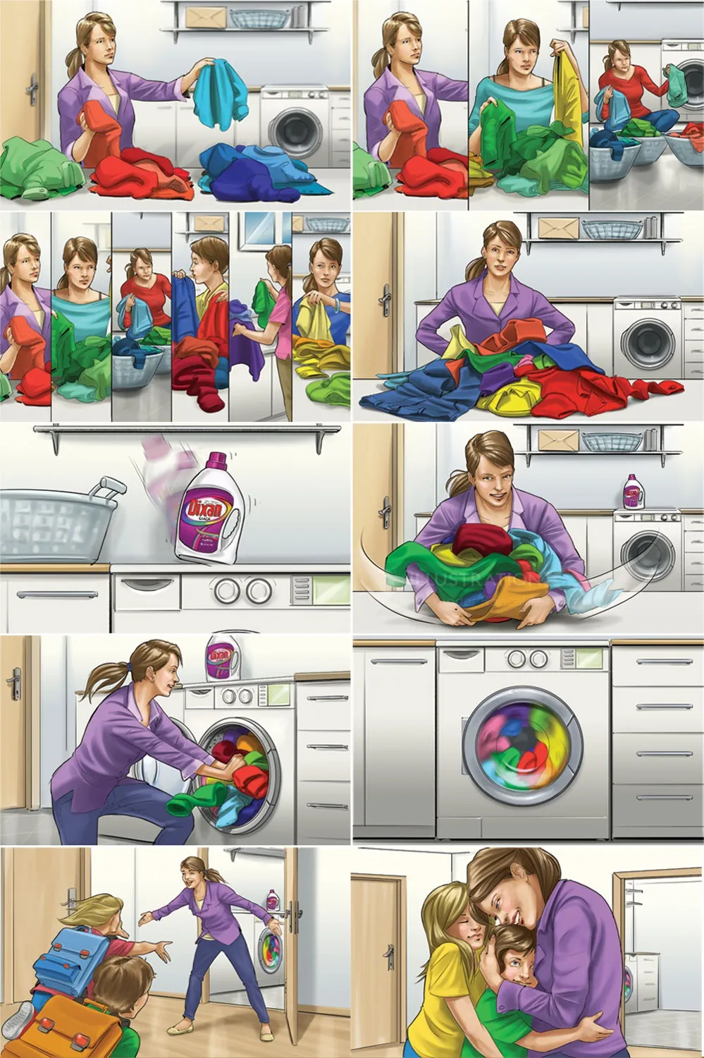 Woman doing laundry at home with washing machine and detergent by Alexander Roncaldier