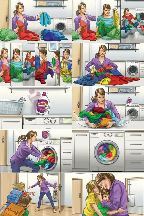 Woman doing laundry at home with washing machine and detergent by Alexander Roncaldier