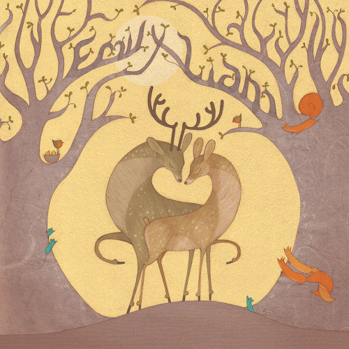 鹿在爱中的自然插图