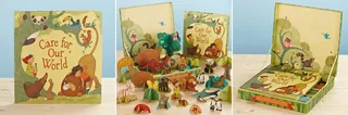 Care for Our World book with animal toys and nature illustrations by Alexandra Ball
