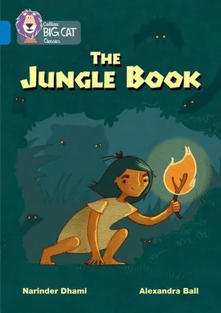 Boy holding a torch in dark jungle surrounded by glowing eyes