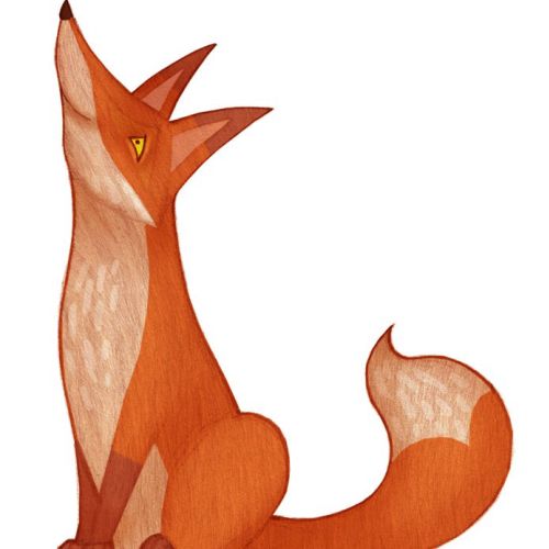 Cute red fox sitting and looking up illustration