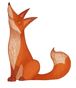 Cute red fox sitting and looking up illustration
