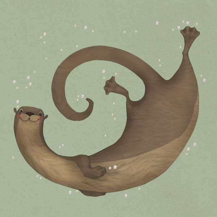 Ilustração de lontra feliz nadando debaixo d&#39;água de uma maneira amigável e divertida