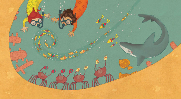 scoober children in the sea