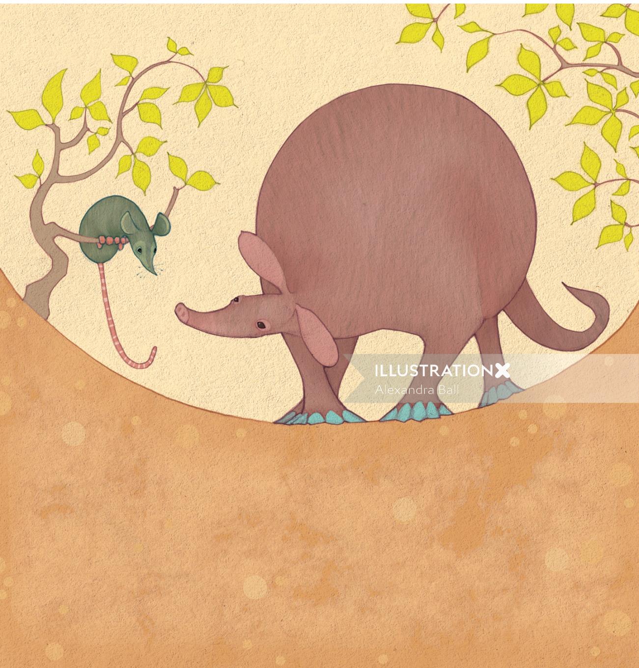 Desenho de rato e elefante