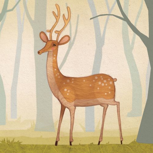 Illustration of Deer in the woods, forest