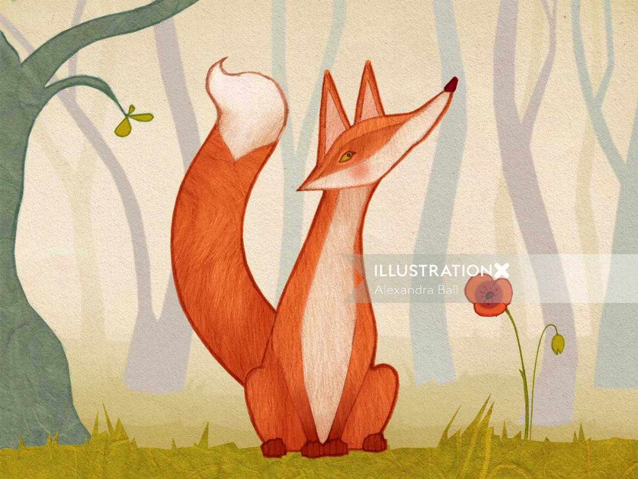 Alexandra Ball: Los animales del bosque cubierto de musgo Aplicación: Fox