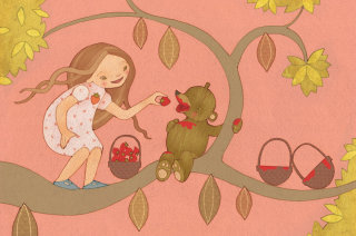 ilustración de niña y oso