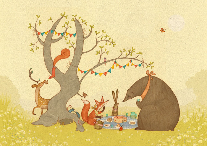 An illustration of animals having picnic