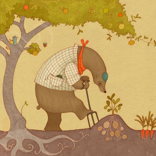 Gardening Bear Illustration