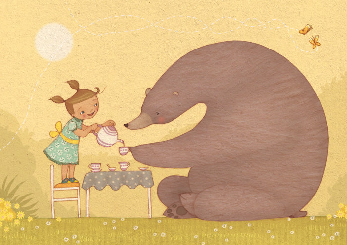 An illustration of girl and bear