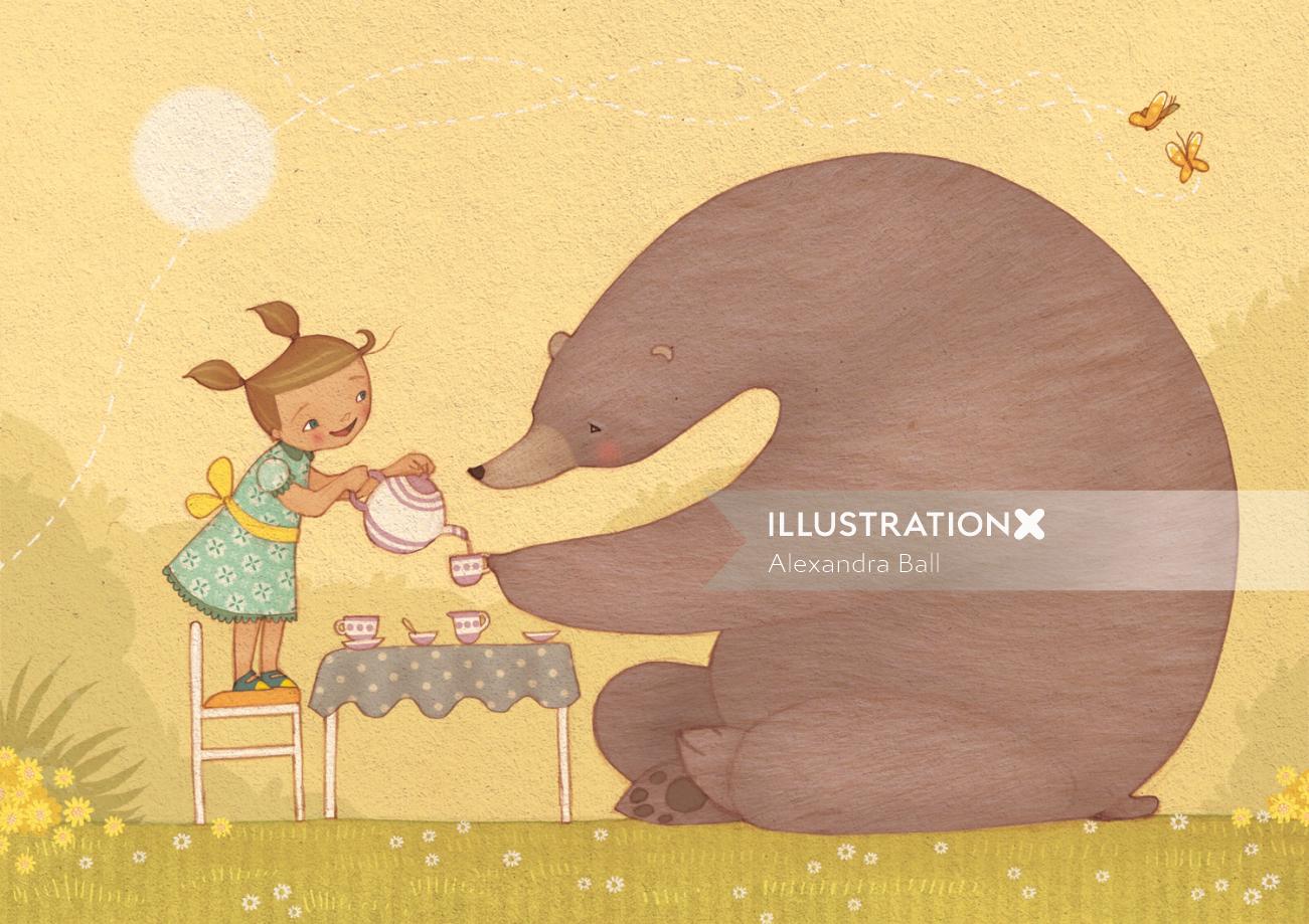 Une illustration de fille et ours