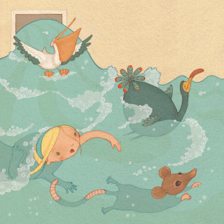 Alice no País das Maravilhas: ilustração sobre natação