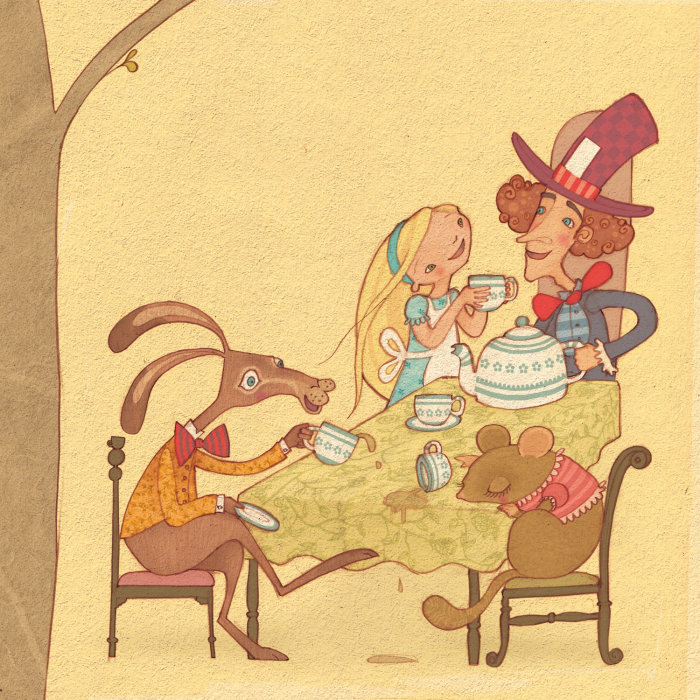 Alice is at the mad hatter's tea party