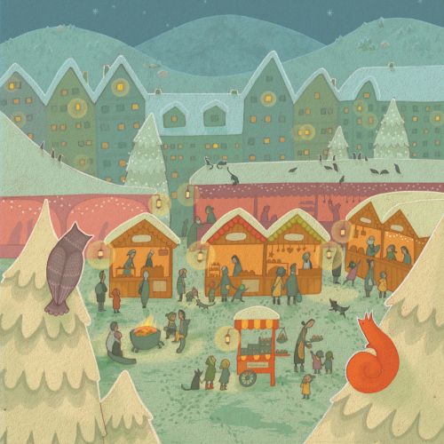 An illustration Christmas market scene
