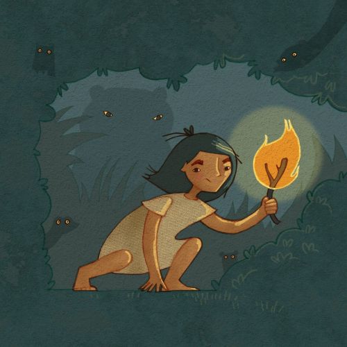 Girl holding fire stick illustration by Alexandra Ball