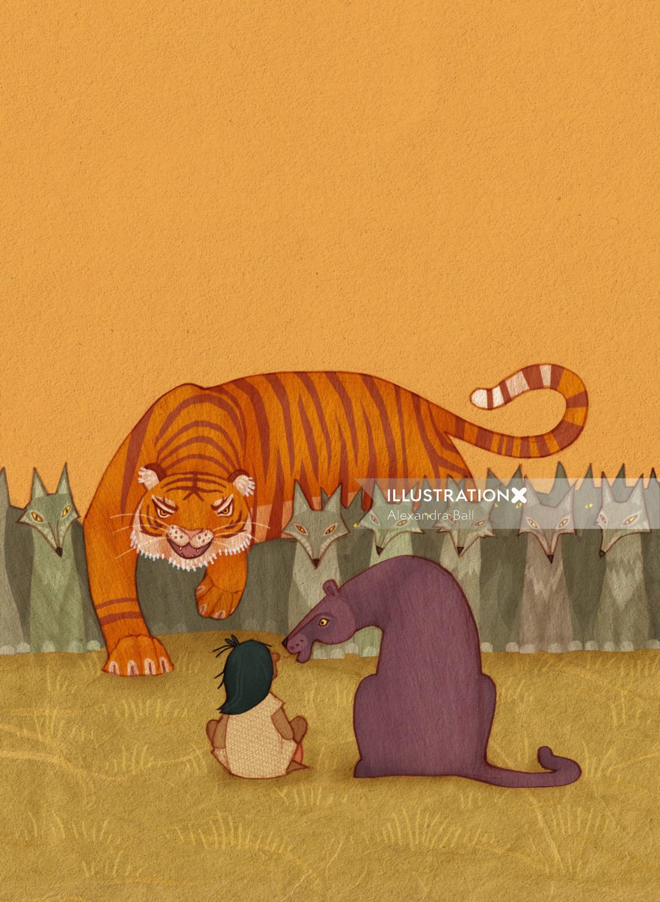Uma ilustração de tigre e pantera