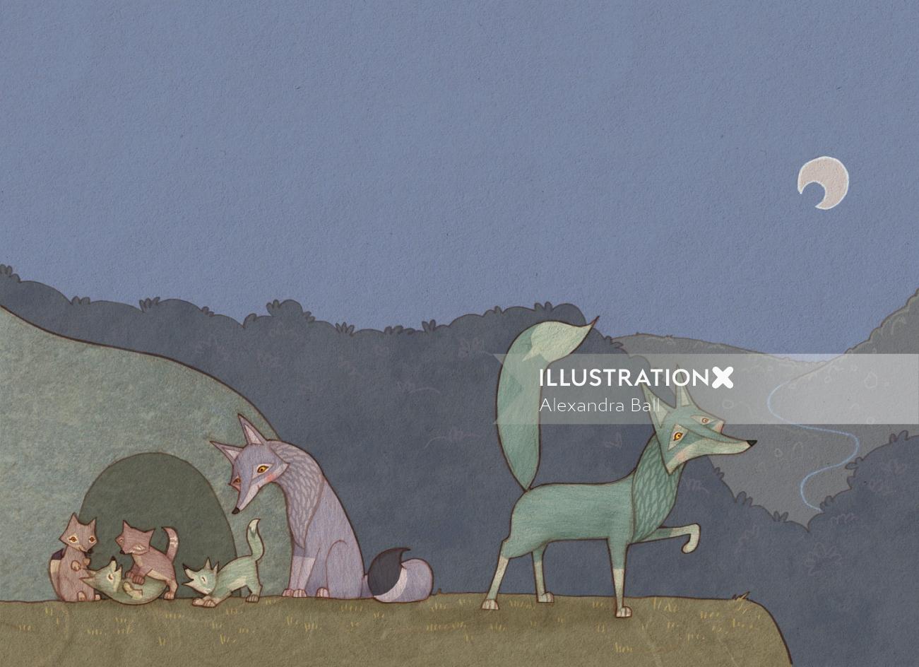 A ilustração da família Wolf de Alexandra Ball