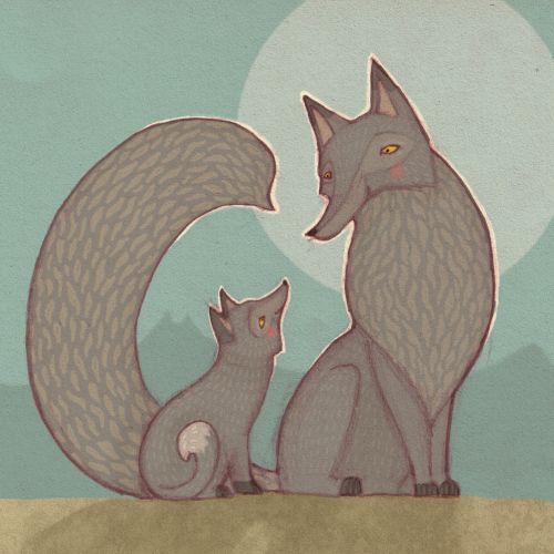 Mother and baby wolf illustration by Alexandra Ball