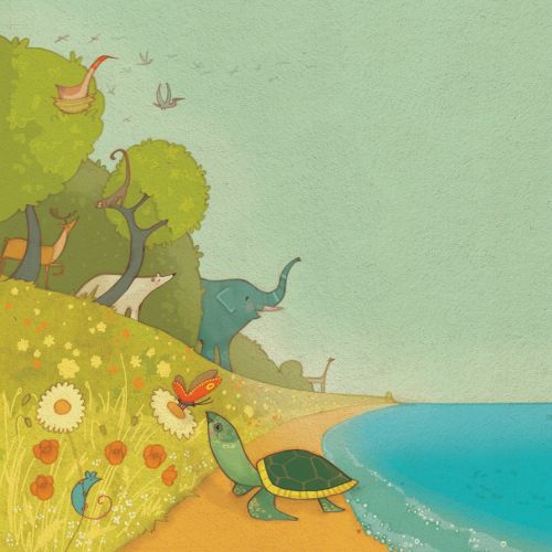An illustration of animals at beach