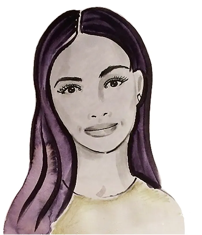 Portrait of a smiling woman with long dark hair