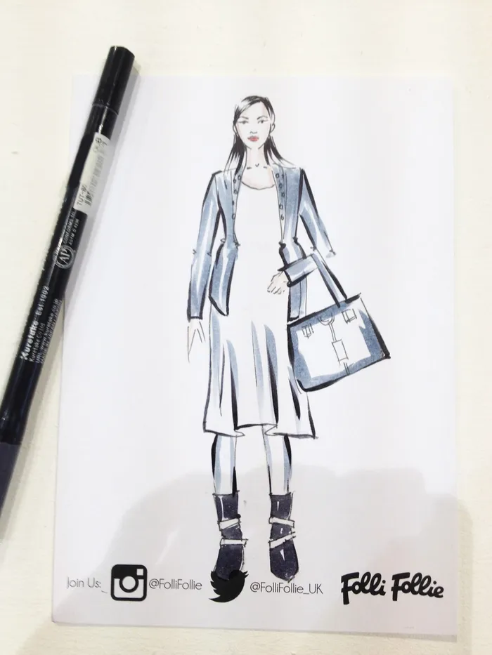 Ink pen drawing of a Folli Follie enthusiast