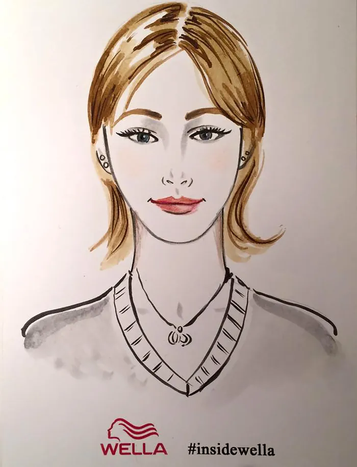 Illustration of a woman with medium brown hair wearing a necklace
