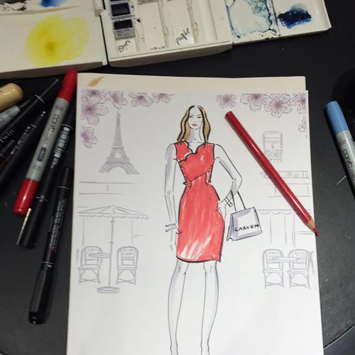 Live fashion sketching at CARVEN event