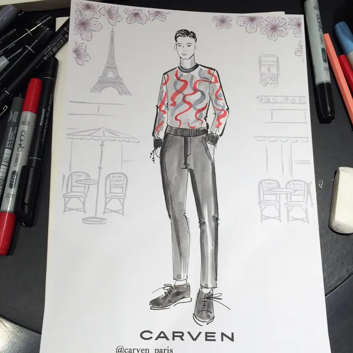 Live drawing of a man at CARVEN event
