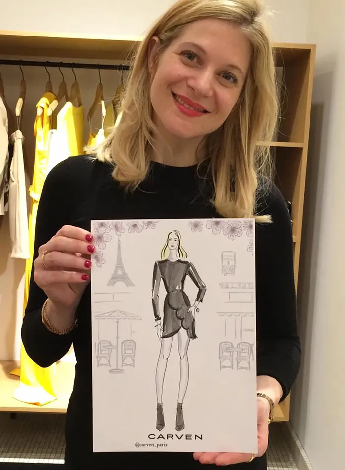 Clientele proudly displays her live sketch