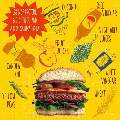 Illustration showing plant-based burger ingredients by Alison Kerry