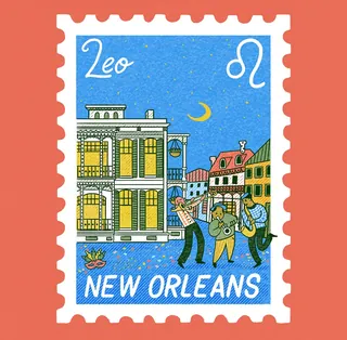 New Orleans Leo zodiac stamp by Alison Kerry