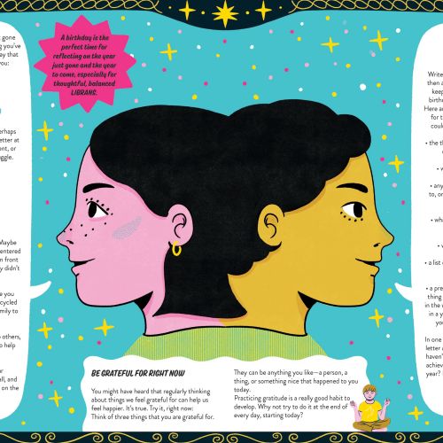 Gemini zodiac sign illustration showing two faces by Alison Kerry