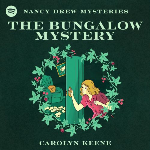 Nancy Drew peeking through a door surrounded by ivy, illustration by Alison Kerry