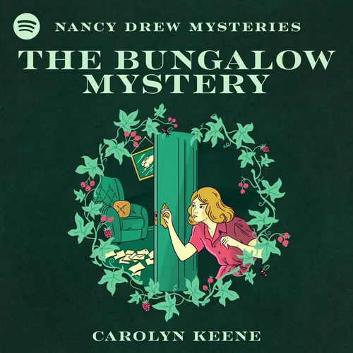 Nancy Drew peeking through a door surrounded by ivy, illustration by Alison Kerry