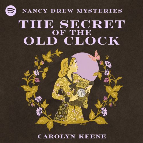 Nancy Drew holding a clock surrounded by floral wreath Alison Kerry