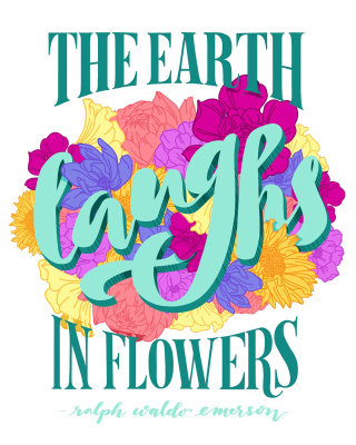 Lettrage floral de la terre rit dans les fleurs 