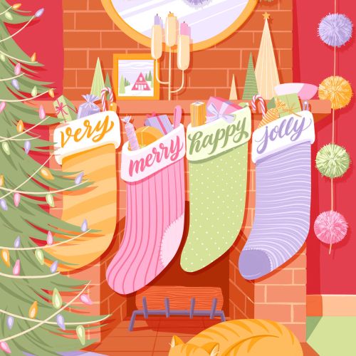 Graphic stockings Very merry happy jelly
